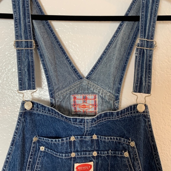Vintage Revolt Denim Carpenter Bib Overalls Womens Size 22 Blue Embroidered Boho - Picture 5 of 14